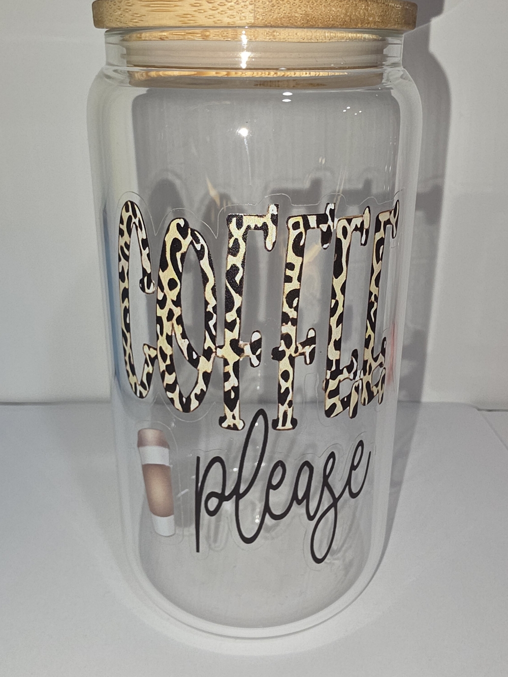 Coffee Please Leopard Glass Canister with Wood Lid